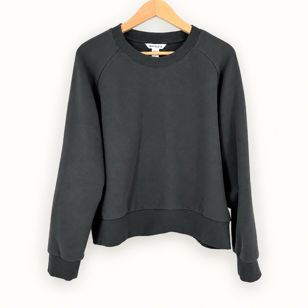 Athleta XL Forever Fleece Green Relaxed Crew Sweatshirt Athleisure Sporty Travel